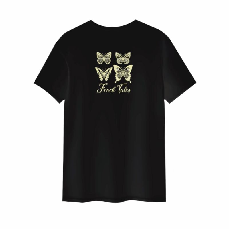 Frock Tales Butterfly Printed Organic Tee In Black image