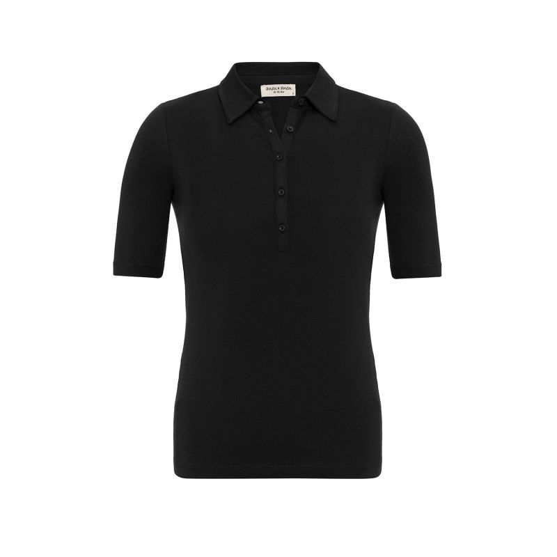 Front Buttoned Collared Short Sleeve Lycra Blouse  In Black image