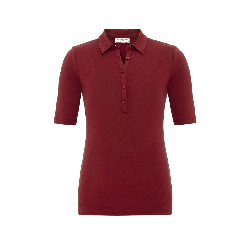 Front Buttoned Collared Short Sleeve Lycra Blouse In Red image