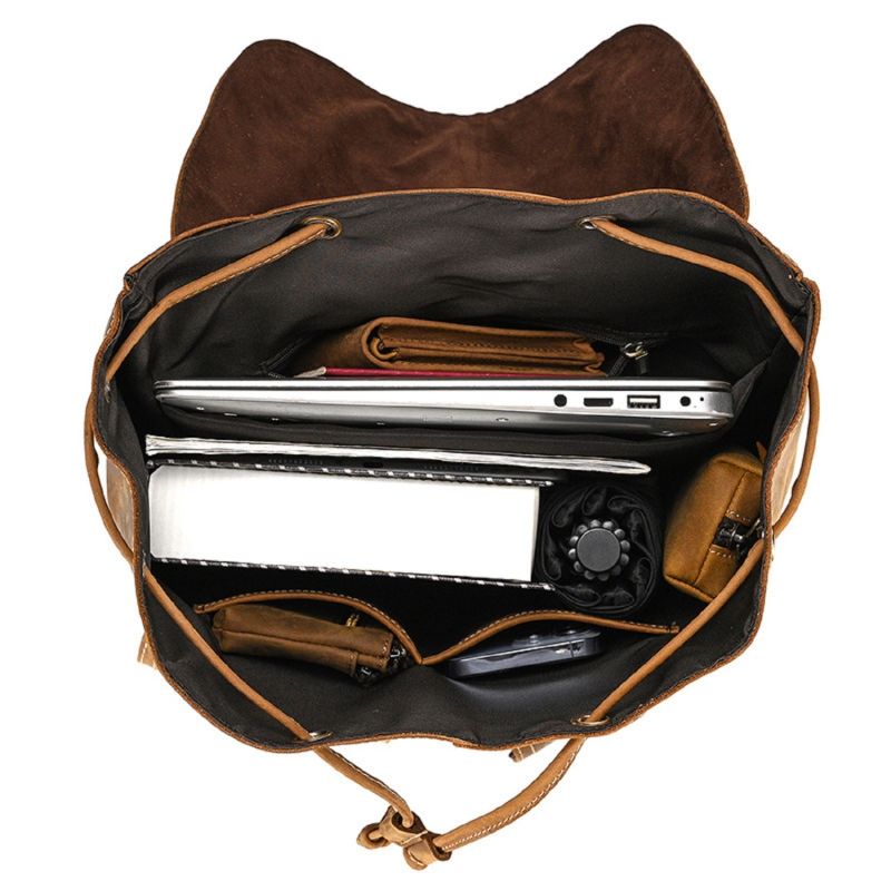 Front Pockets Vintage Look Leather Backpack - Brown | Touri | Wolf & Badger