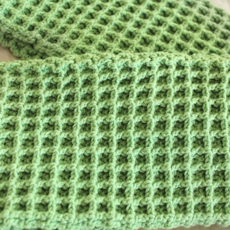 Waffle Crochet Scarf In Sage Green image