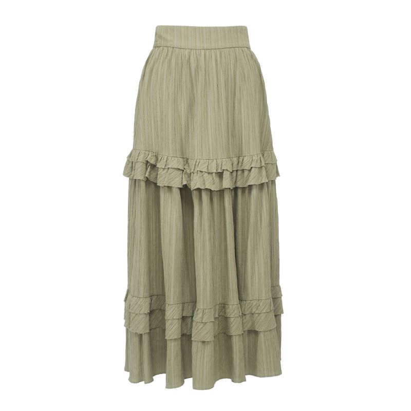 Long Pleated Skirt With Tiered Ruffles image