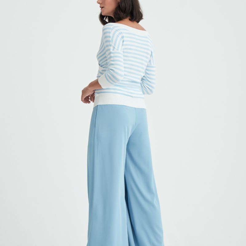 Knitted Wrap Top In Light Blue And White image