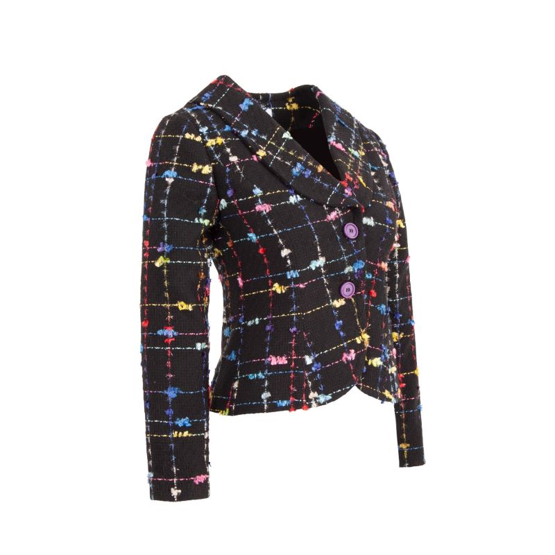 Black Bluish Colourful Threads Wool Blazer image