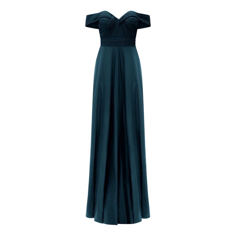 Dion Chiffon Long Evening Dress In Forest image