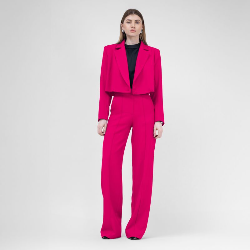 Fuchsia Straight-Cut Trousers With Stripe Detail image