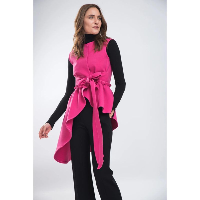 Fuchsia Vest With Asymmetrical Lines And With Belt image