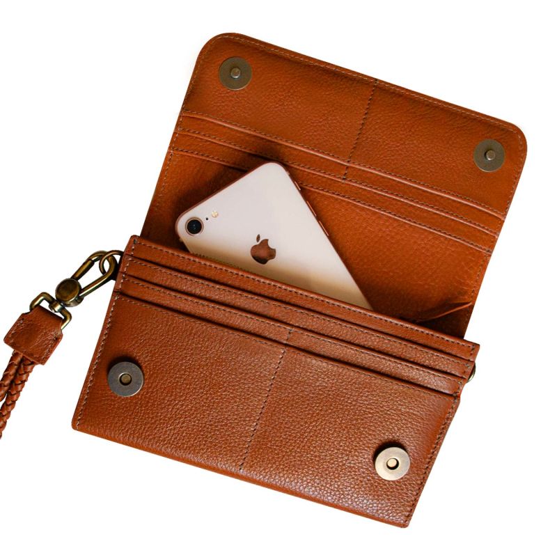 Full Grain Tan Leather Wallet Wristlet Purse Clutch For Women image