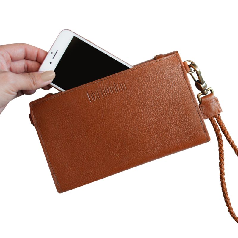 Full Grain Tan Leather Wallet Wristlet Purse Clutch For Women image