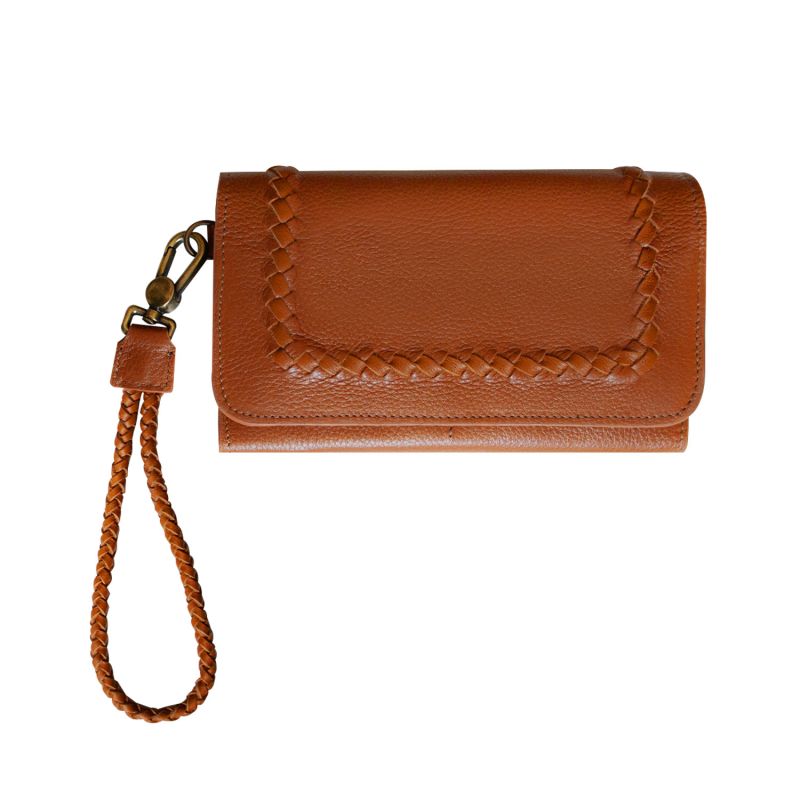 Full Grain Tan Leather Wallet Wristlet Purse Clutch For Women image