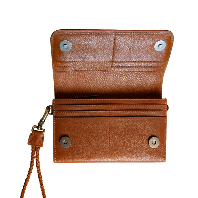 Full Grain Tan Leather Wallet Wristlet Purse Clutch For Women image