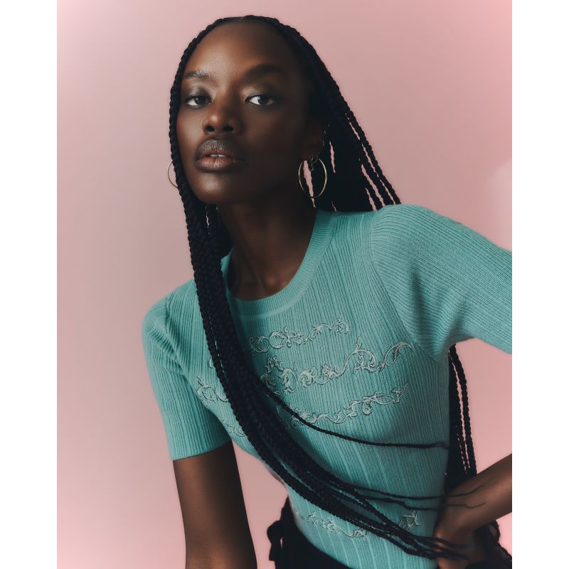 Womens Short Sleeve Knit Top | Navy