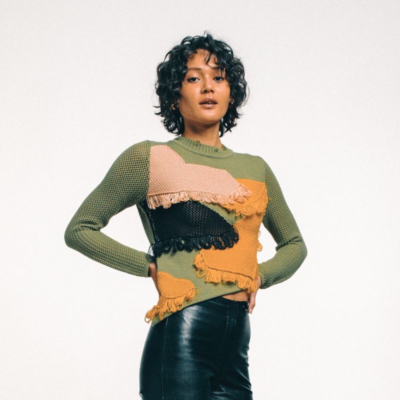 Fully Fashioning Hope Color Block Knit Top - Green & Black | Fully ...