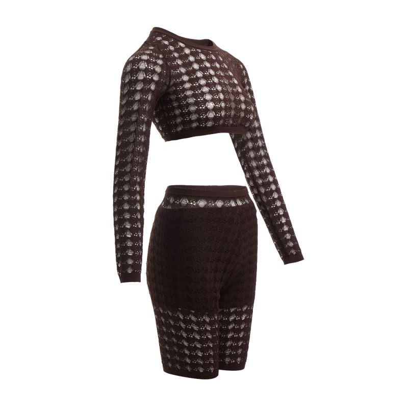 Fully Fashioning Khloe Crochet Knit Legging Short - Dark Brown image