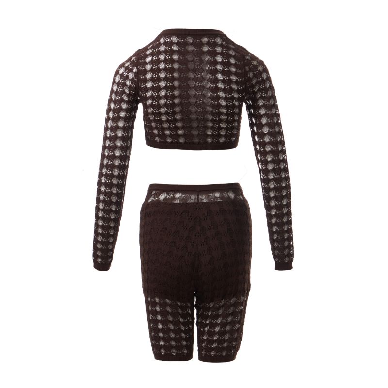 Fully Fashioning Khloe Crochet Knit Legging Short - Dark Brown image