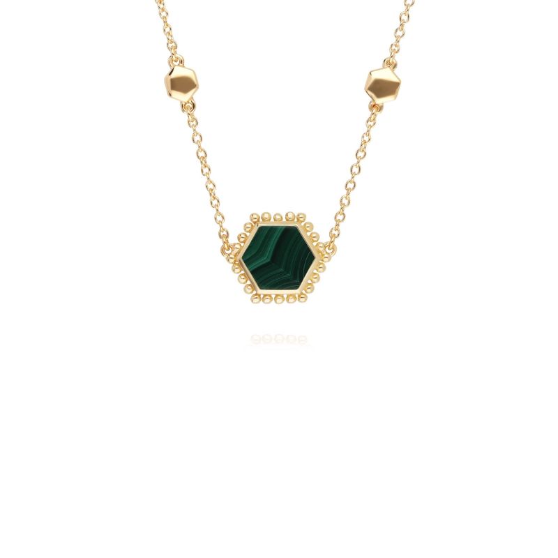 Malachite Flat Slice Hex Necklace In Gold Sterling Silver image