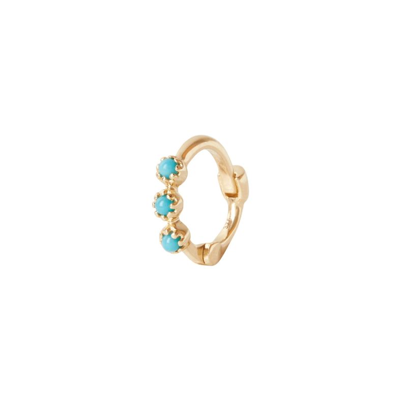 Mini Turquoise Trilogy Huggie Hoop Earring 9K Gold image