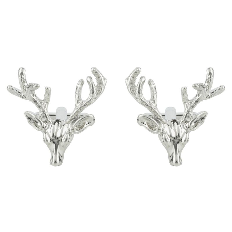 Stags Head Antler Mens Cufflinks Silver image