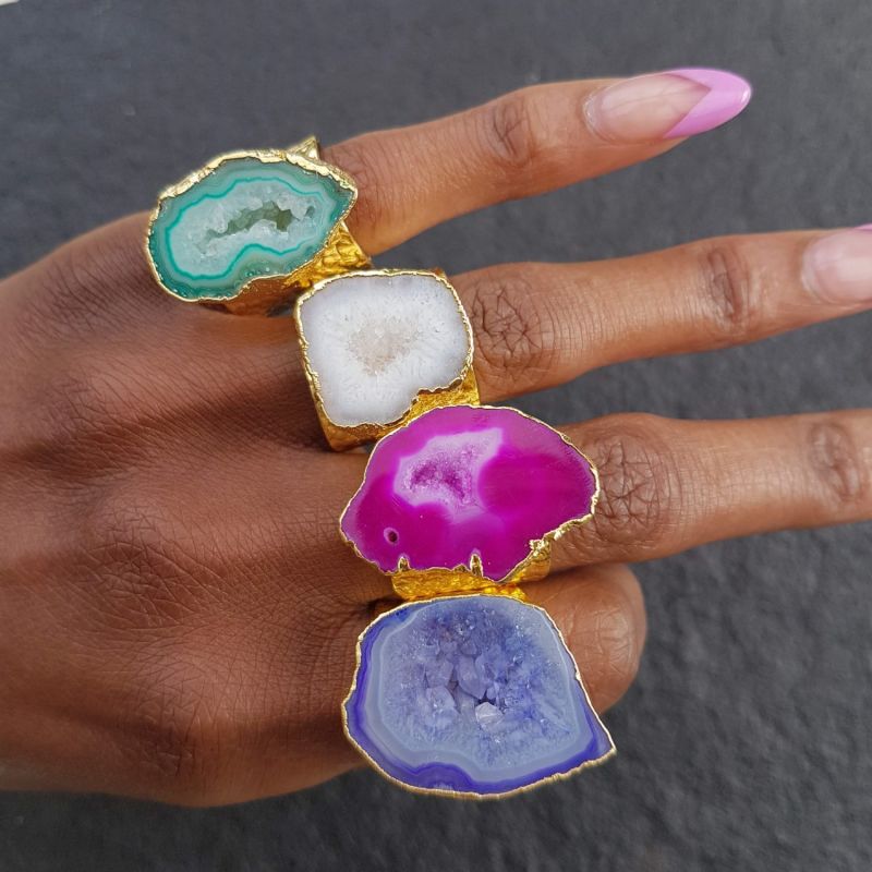 Magenta Pink Mega Gemstone Gold Statement Ring image