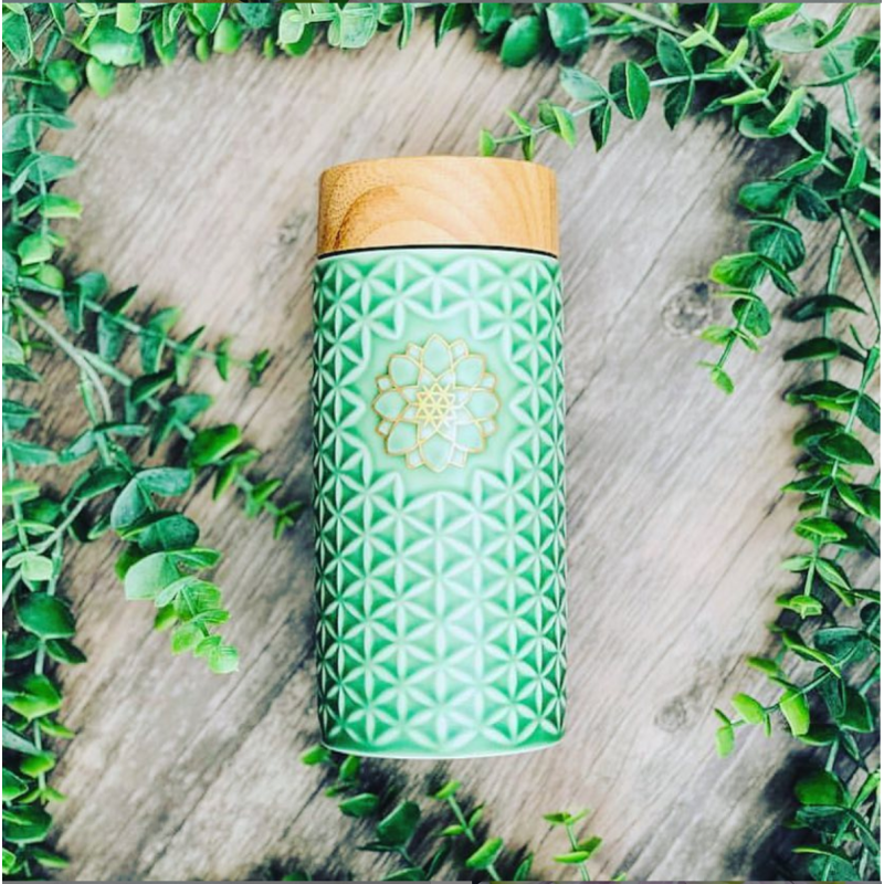 Flower Of Life Travel Mug - Matcha / Hand- Gold, Green image