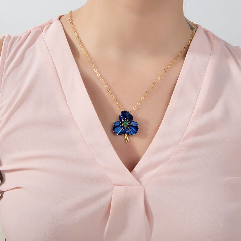 Navy Blue Three-Leafed Clover Necklace image