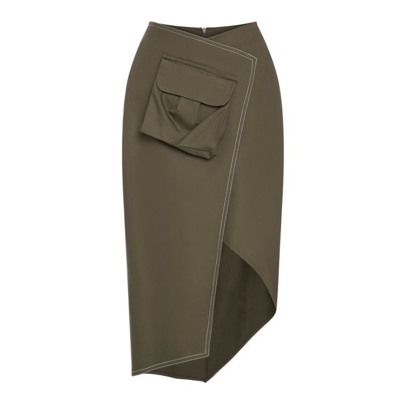 Wrap Pencil Midi Skirtkhaki Mirimalist Wolf & Badger