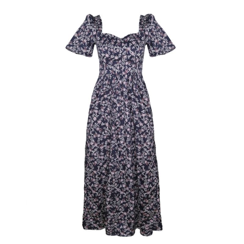 Beatrice Maxi Dress With A Sweetheart Neckline In Black Cotton Floral image