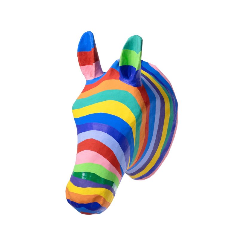 Paper Mache Rainbow Zebra Head image