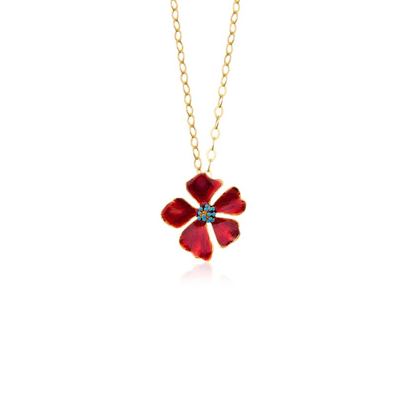 Red Wild Rose Flower Necklace image