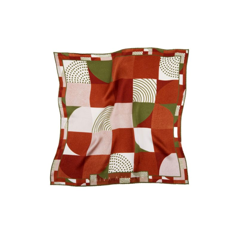 Hiva Scarf Square Geometric Trickery Burnt Orange Olive image