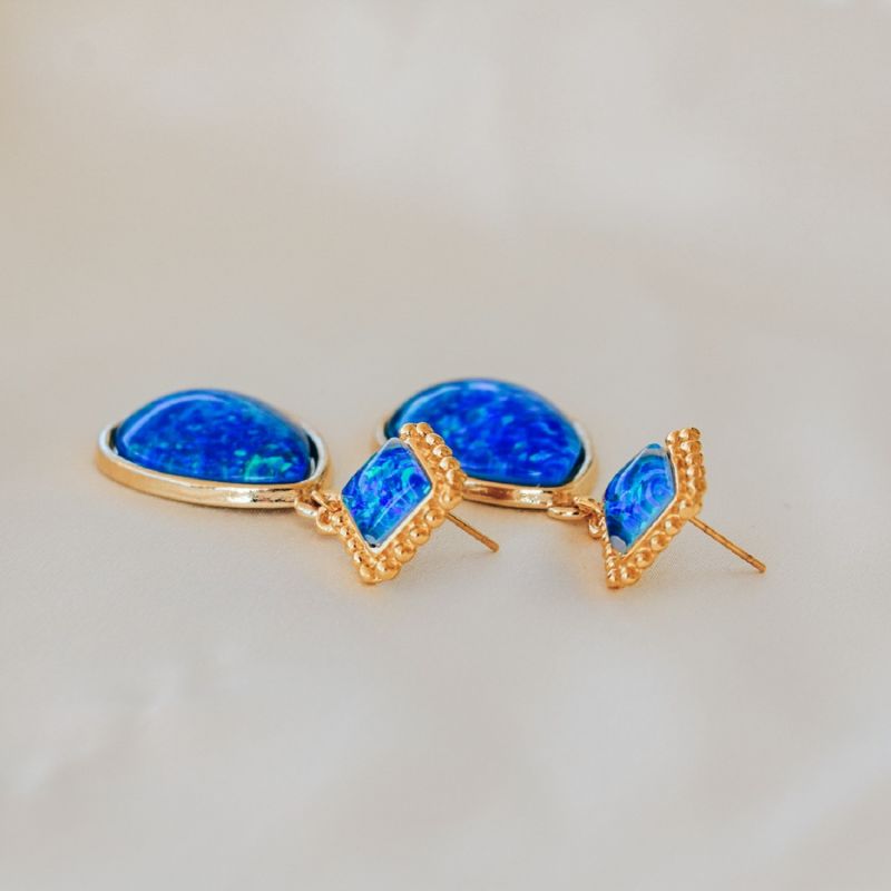 Romance Statement Deep Blue Teardrop Opal Earrings image
