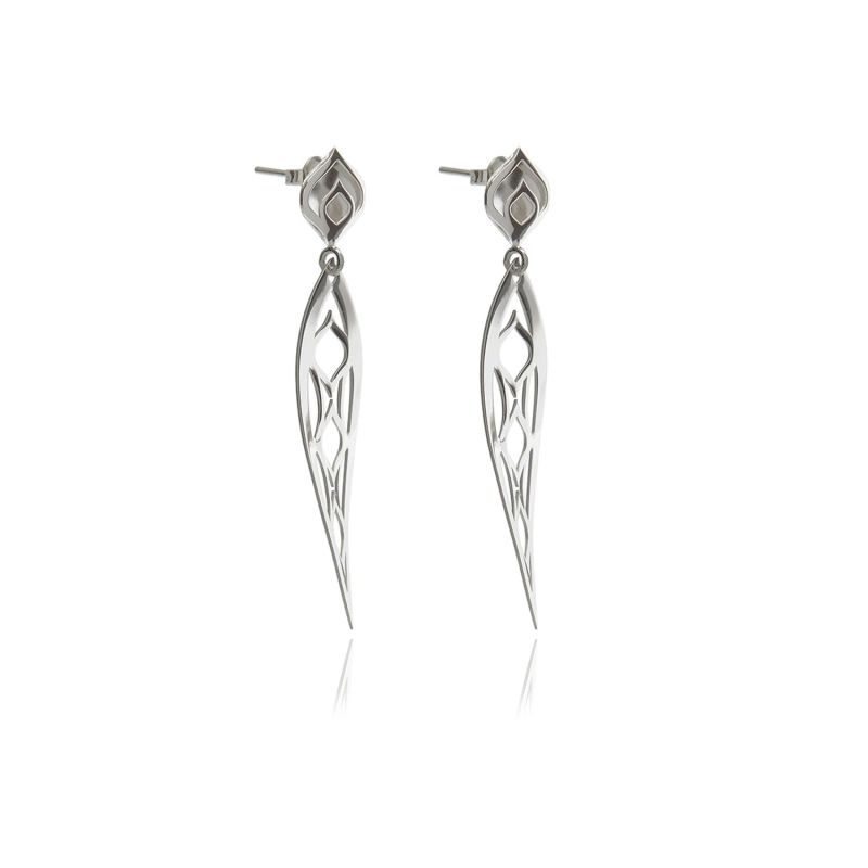 Silver One Leaf Chandelier Line Earrings image