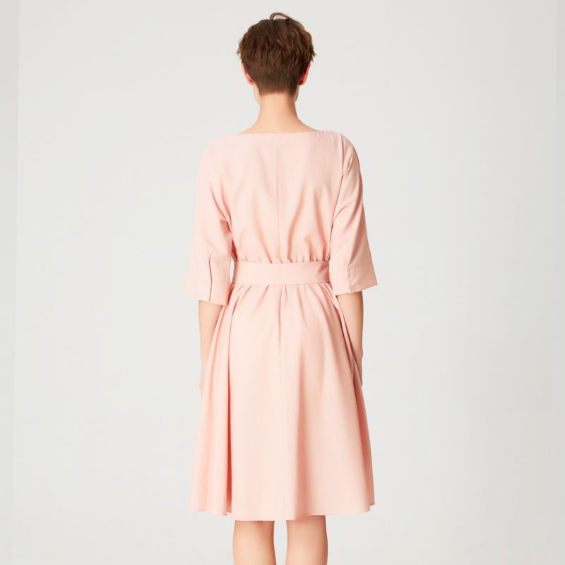 Wide-Belt Flared Dress - Salmon image