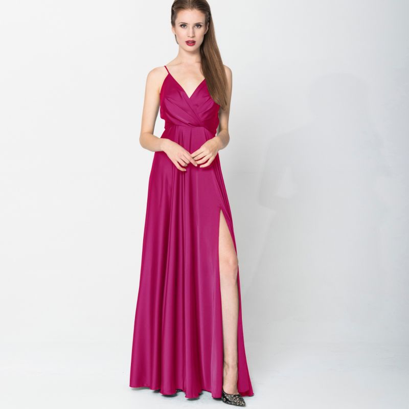 Satin Long Dress Fuchsia image