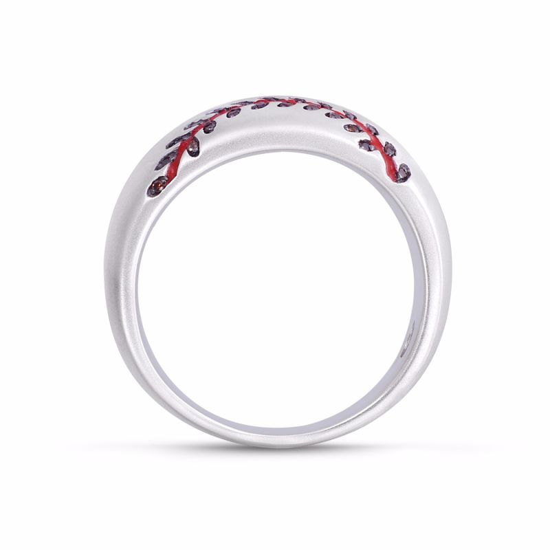 Home Run Baseball Sterling Silver Red Diamond & Enamel Band Ring image