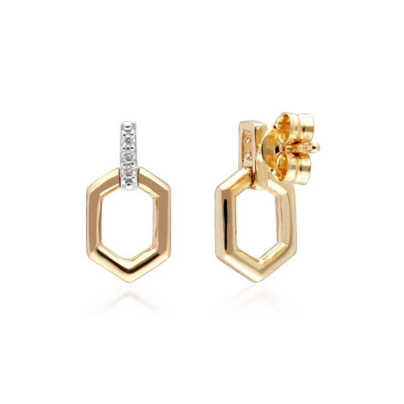 Diamond Pavé Hex Bar Drop Earrings In 9Ct Yellow Gold image