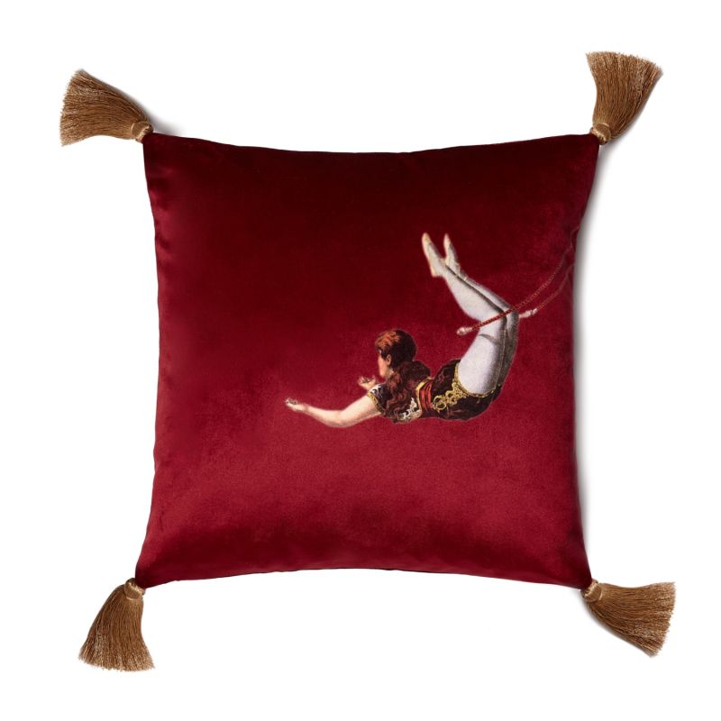 Trapeze Girl Velvet Cushion Deep Berry Red image