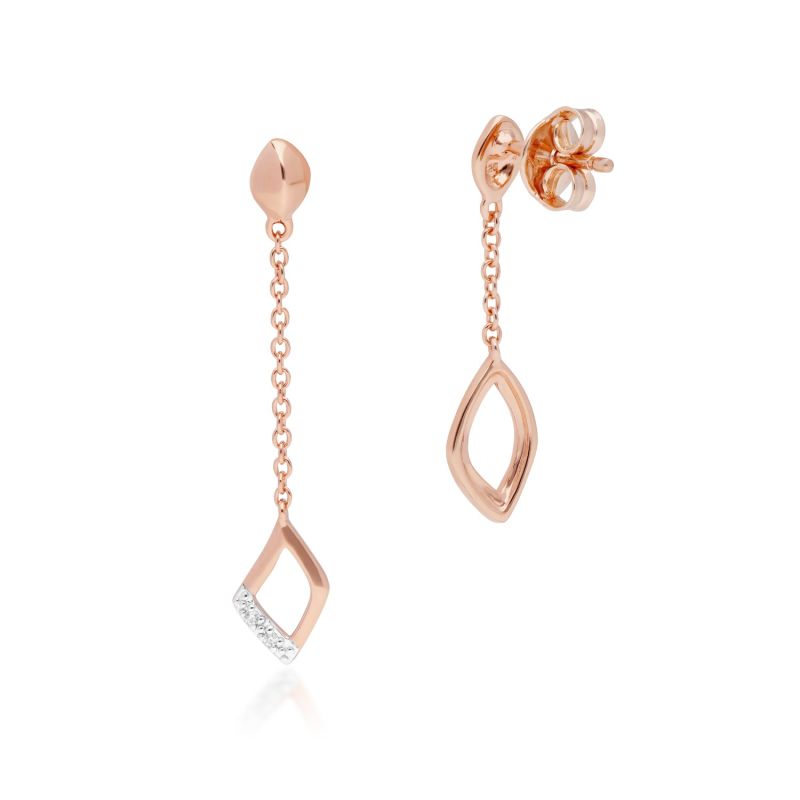 Diamond Pavé Mismatched Dangle Drop Earrings In 9Ct Rose Gold image