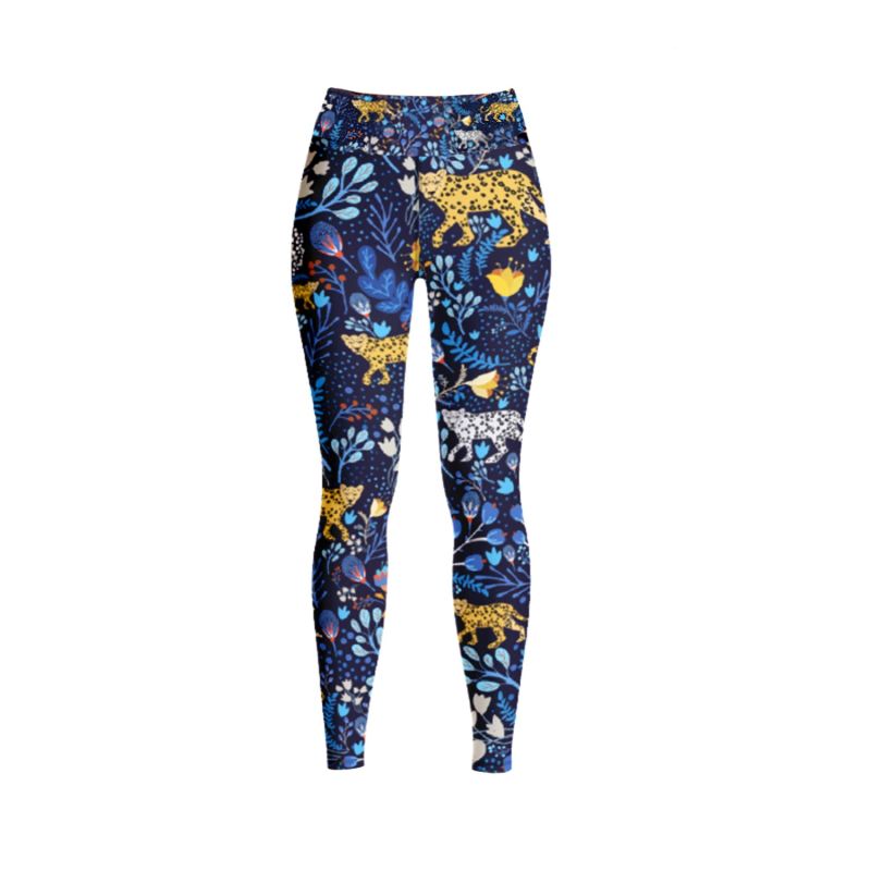 High Waist Yoga Leggings In Blue Leopards image