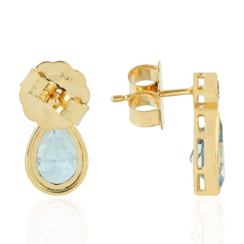 18K Yellow Gold Sapphire & Topaz Dangle Earrings Handmade Jewelry image