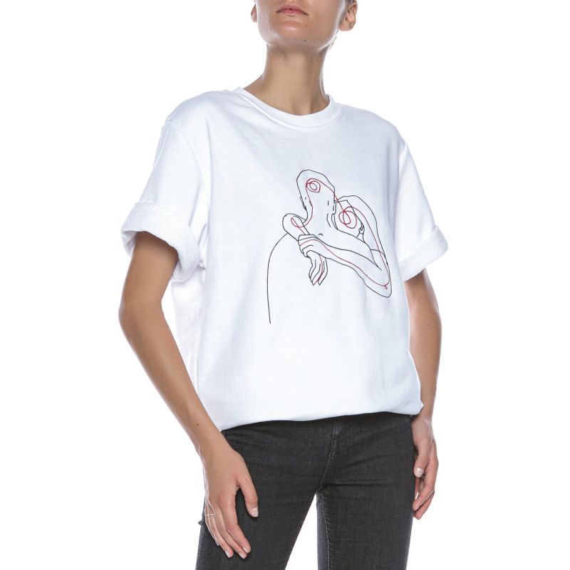 Oxytocin White Embroidered Women's T-Shirt image