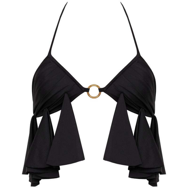 Aurelia Padded Halter Bikini Top With Ruffles In Black image