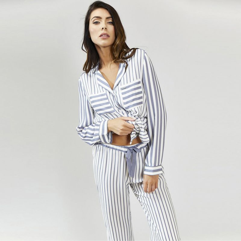 Boyfriend Fit Striped Pyjama In Grey & Ecru image