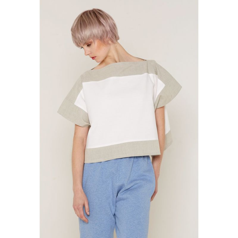 Organic Cotton Luna Top White & Beige image