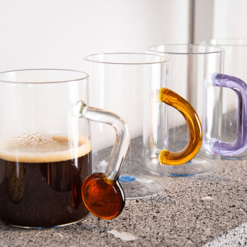 Small Coffee Glass Cup With Yellow Handle image