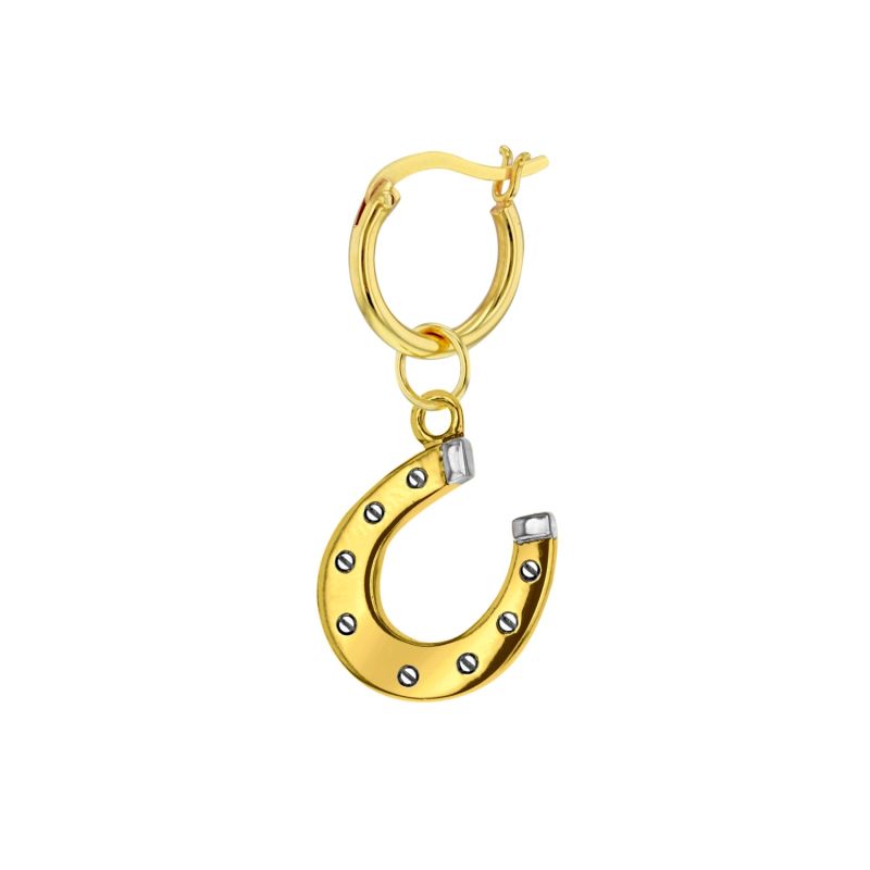 2Tone Gold Silver Horseshoe On Gold Hoop Single image