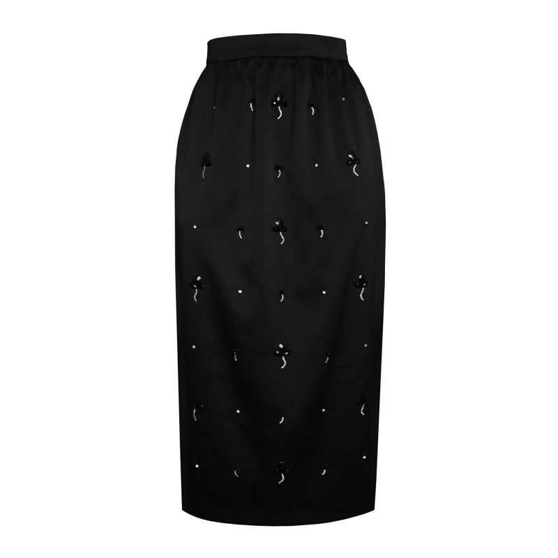 Gabriela Evening Crystal Hand-Embellished Satin Midi Skirt - Black image