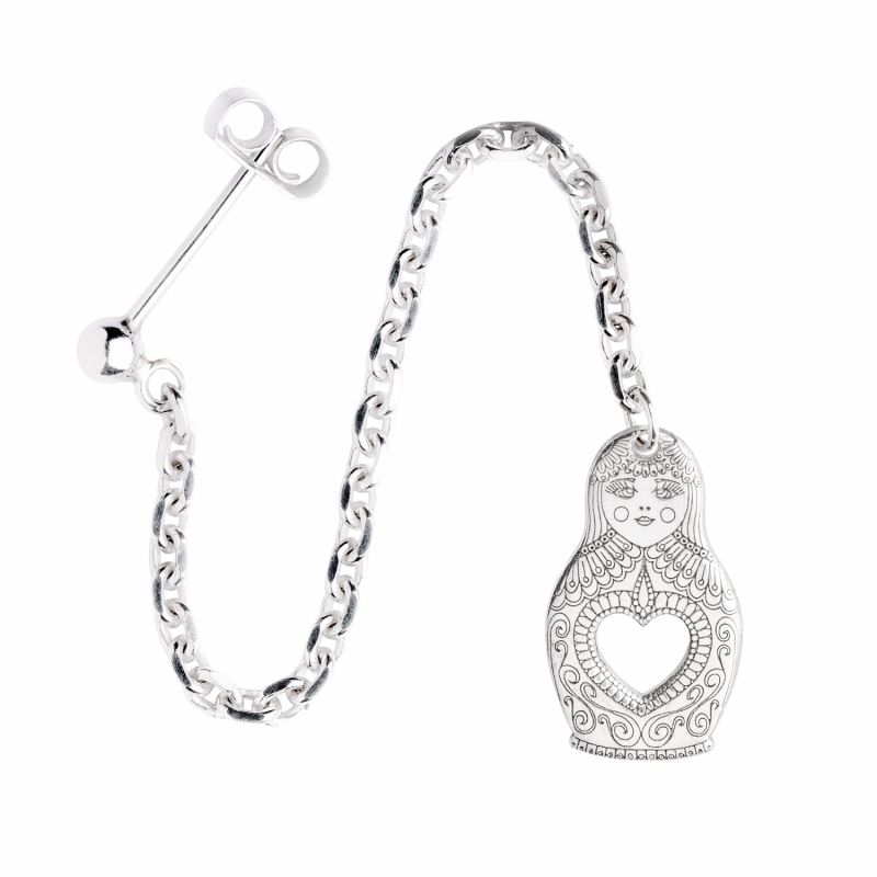 Silver Russian Doll Single Long Drop Earring image