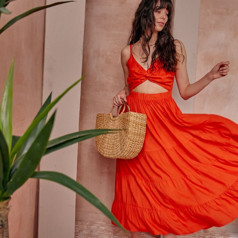 Gaia Midi Dress With Front Cut Out - Orange image