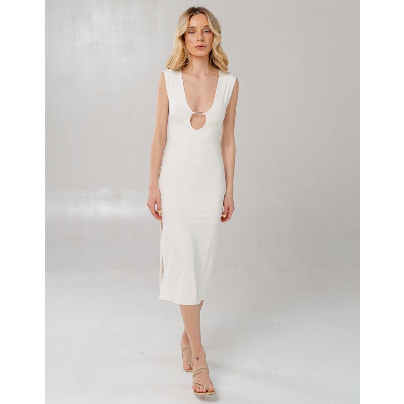 Gaia Cut Out Midi White Dress image